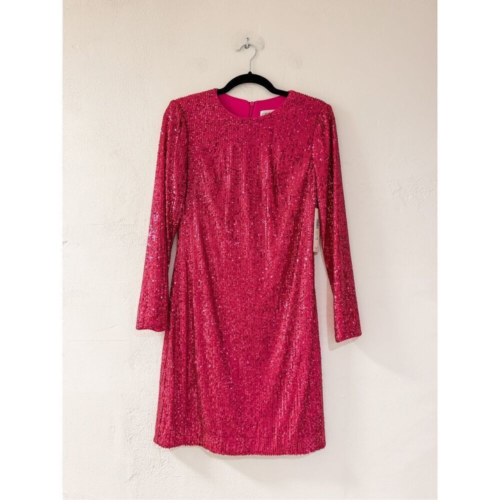 NEW Eliza J Sequin Long Sleeve Mini Dress in Pink Size 4